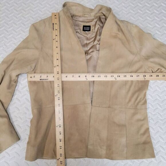 Eileen Fisher Jacket Size Small Goat Suede Camel Tan Lightweight Open Front - Picture 6 of 9